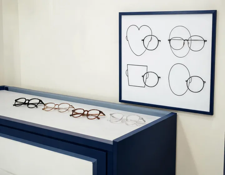 Retail staging for round glasses for women programs